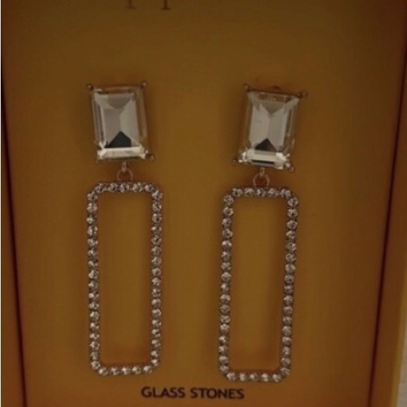 Piper K Clear Glass Stone Rectangular Drop Earrings - Picture 2 of 6